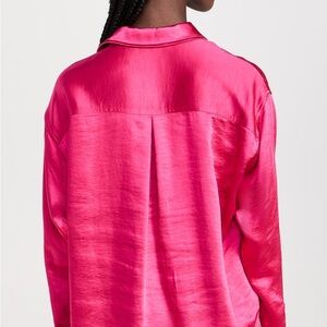 Good American Satin Button-Up Blouse in Fuchsia